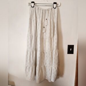 Melissa Paige White Midi Eyelet Tiered Skirt Size S